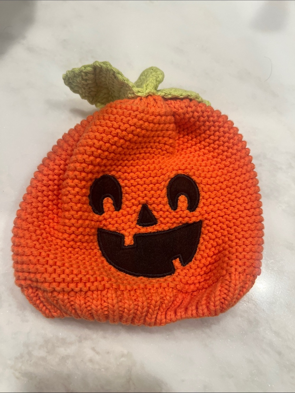 Carter's Orange Knit Pumpkin Beanie with Green Stem